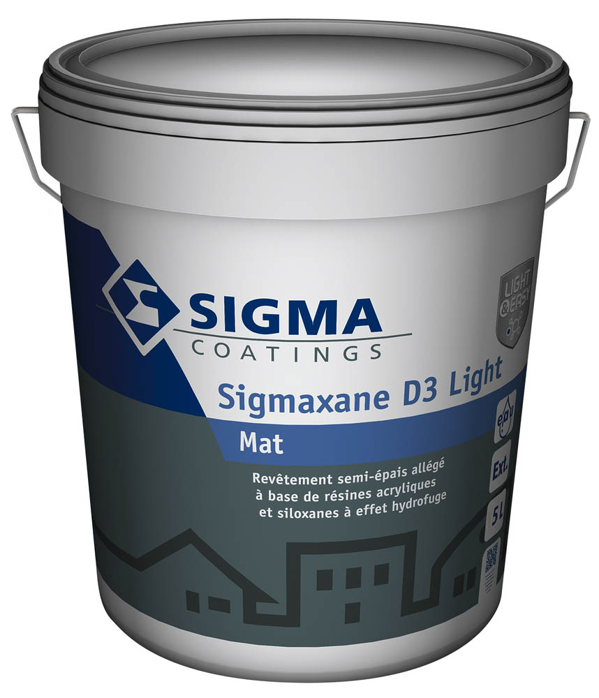 Peinture de finition semi-épaisse classe D3 pour façades Sigmaxane D3 Light, résistante aux microfissures.