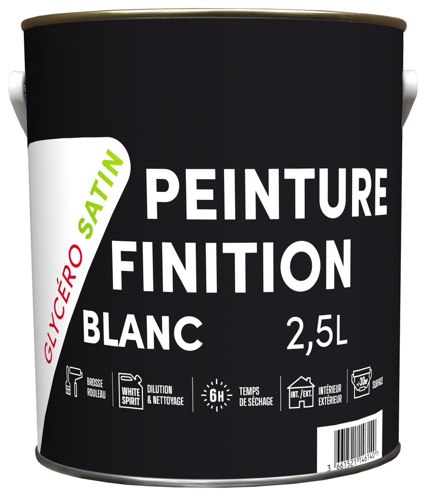 Peinture de finition glycéro satin blanc 2.5L pour usage intérieur