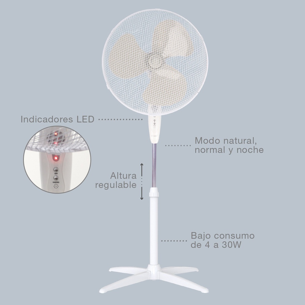 Ventilateur sur Pied Ø43 cm 45W 3 Vitesses Avec Télécommande