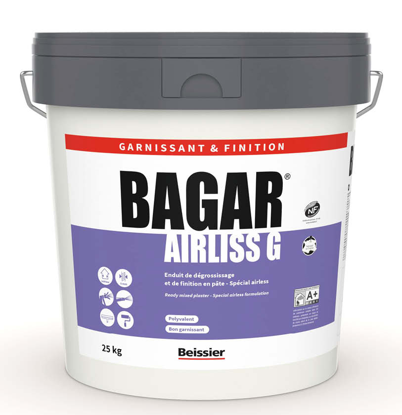 Enduit à projeter Bagar Airliss G en seau de 25 kg pour murs intérieurs