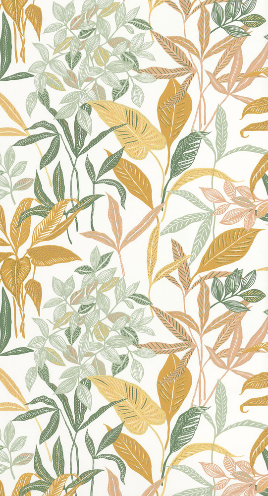 Papier Peint Intissé Vert et Orange Collection Décorama Intemporelle et Déco 2027, avec motifs abstraits modernes