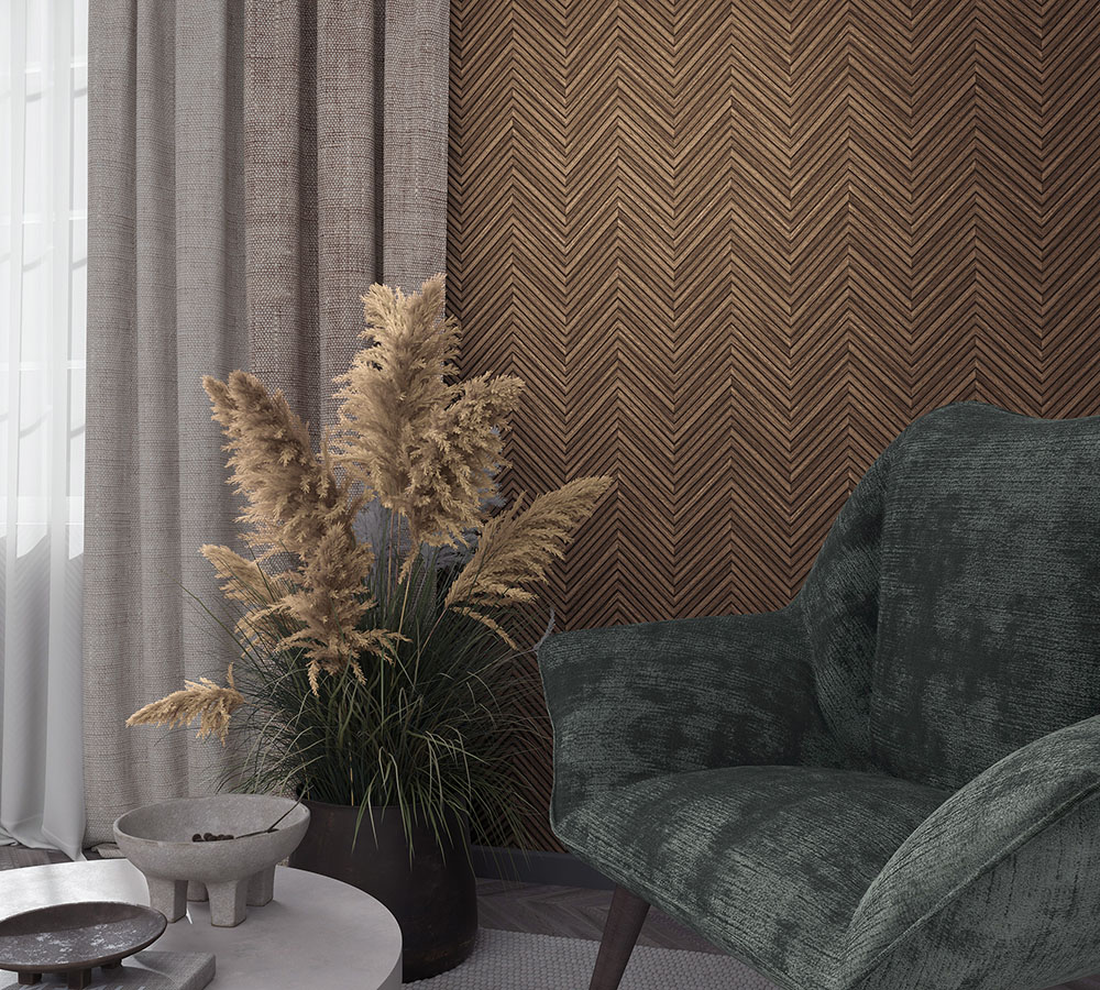 33377 - Papier Peint Intissé Effet Chevron Bois Clair