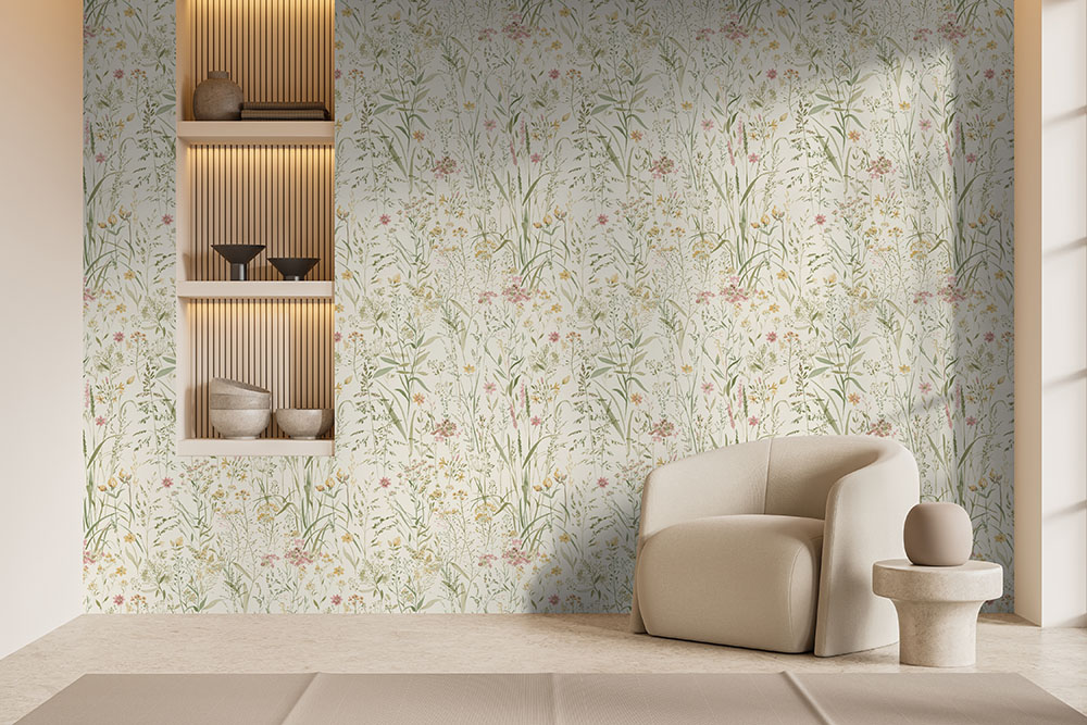 A74501 - Papier Peint Vinyle Intissé Free Flower Jaune Vert