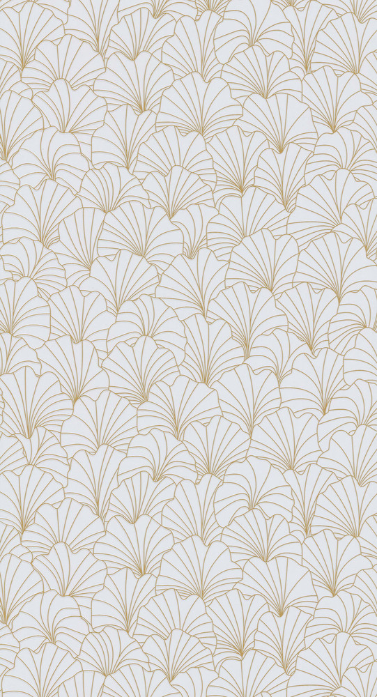 Papier peint expansé sur intissé à motifs pétales blancs et dorés, avec un subtil relief texturé.