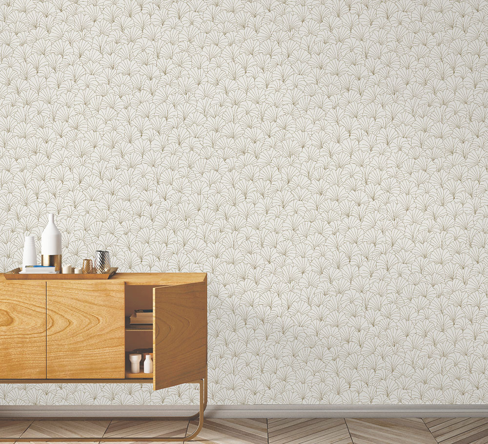 51211600 - Papier Peint Expansé Sur Intissé Pétales Blanc Doré