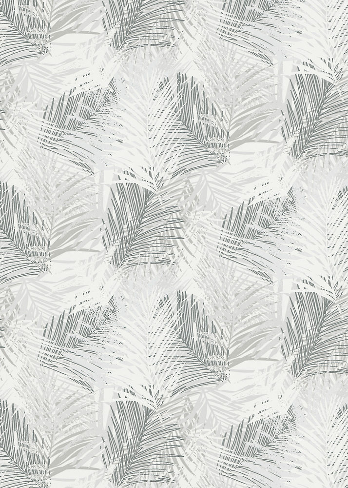 Papier peint vinyle expansé sur intissé, motif feuillage mix en nuances de gris, avec un léger relief texturé.