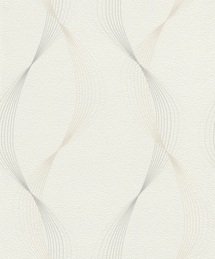 Papier peint vinyle motif courbes blanc et argent