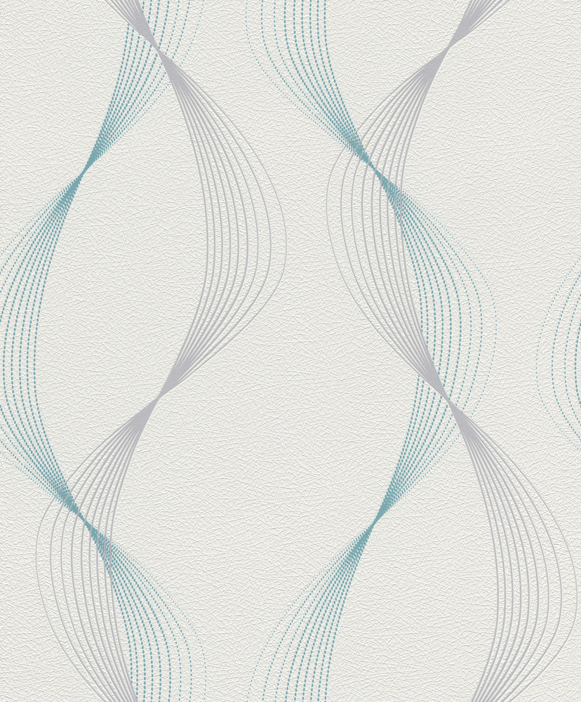 Papier Peint Vinyle Motif Courbes Blanc Turquoise