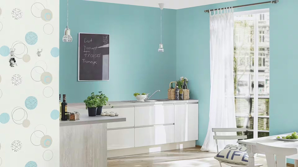 475524 - Papier Peint Vinyle Uni Turquoise