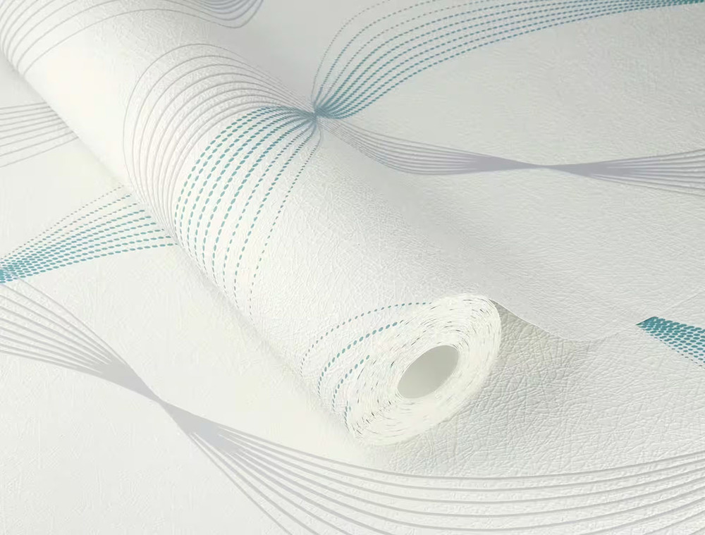 475623 - Papier Peint Vinyle Motif Courbes Blanc Turquoise