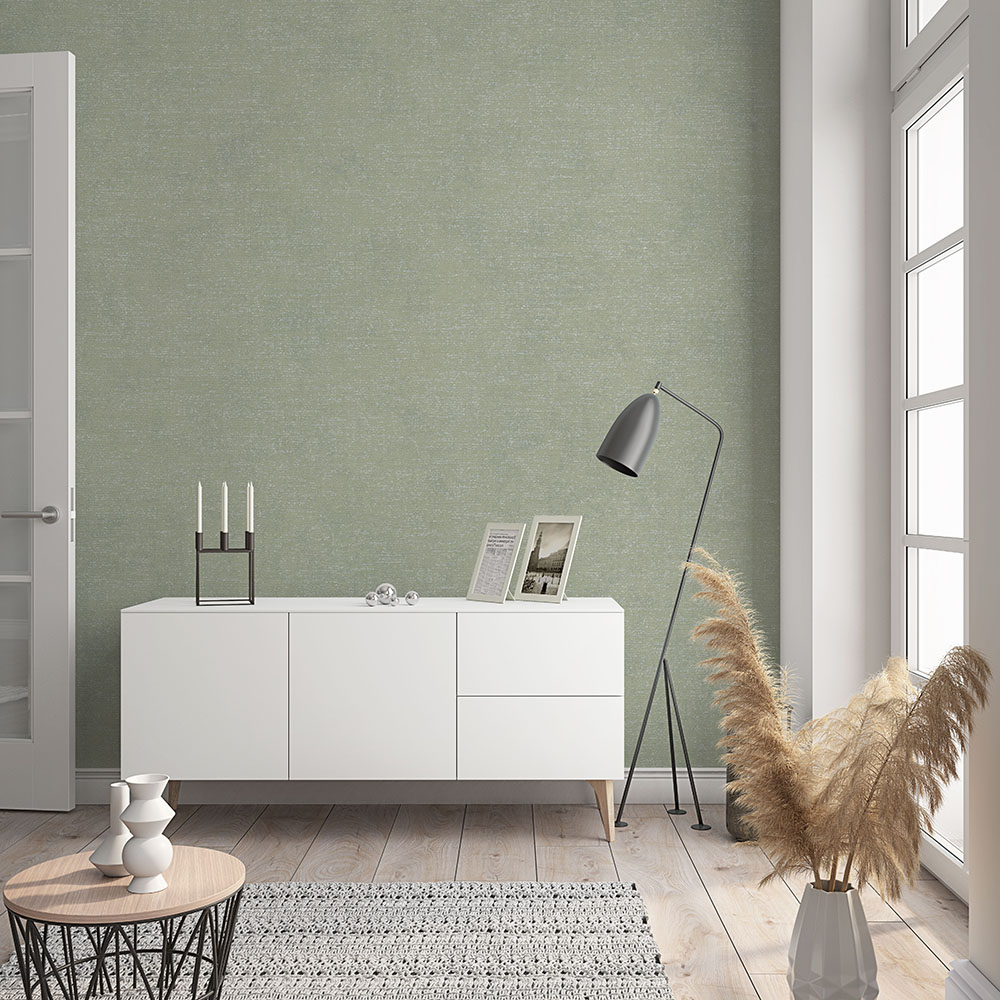 32417 - Papier Peint Intissé Effet Enduit Nuagé Vert Sauge