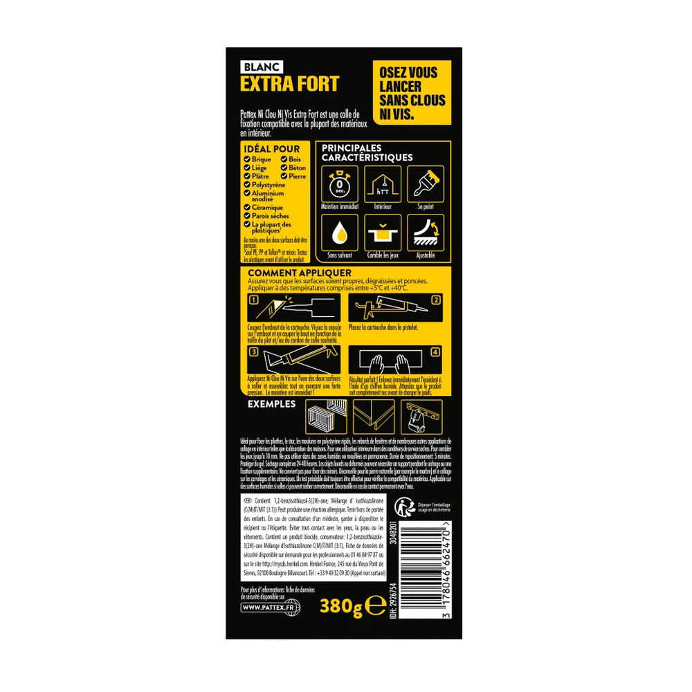 Colle Acrylique Ni Clou Ni Vis Extra Fort & Rapide 380 g
