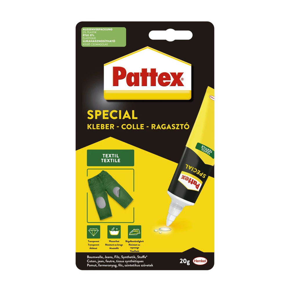 Tube de colle spéciale textile transparente de 20 g pour réparer et assembler les tissus.