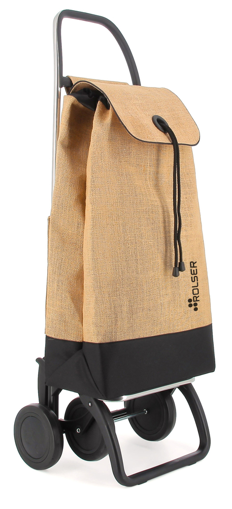 Poussette de marché I-Max Yute Natural/Noir, 2 roues, 43 litres, avec poignée ergonomique et tissu résistant.