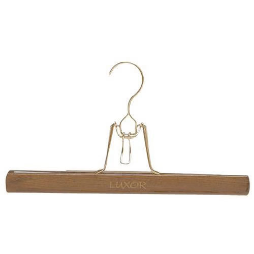 Cintre à pince pour jupes et pantalons en bois naturel verni de 32 cm avec pinces de maintien.