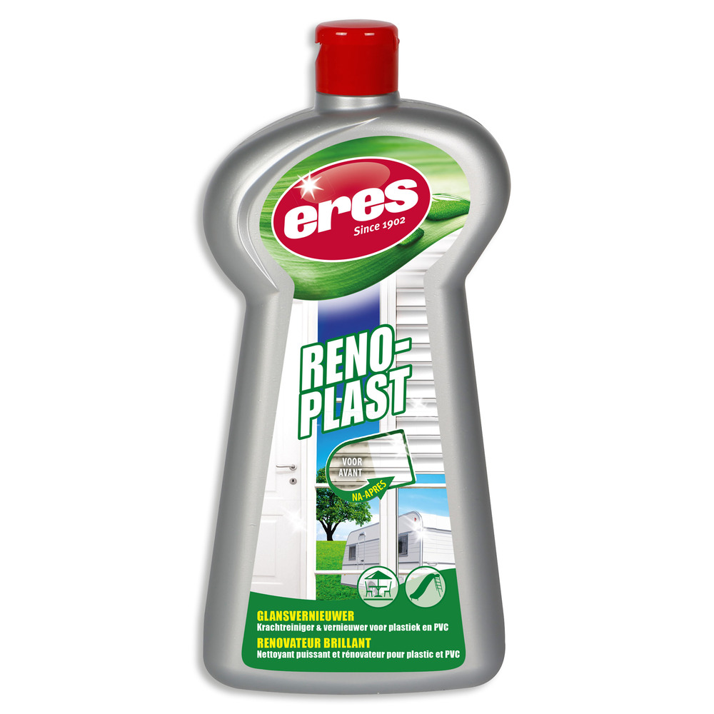 Flacon de rénovateur protecteur plastique et PVC Reno-Plast 750 ml, pour entretien et rénovation longue durée.
