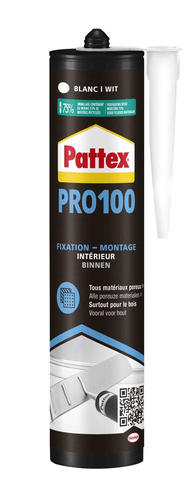 Cartouche de mastic colle acrylique PRO100 High Tack Fixation blanche 380g