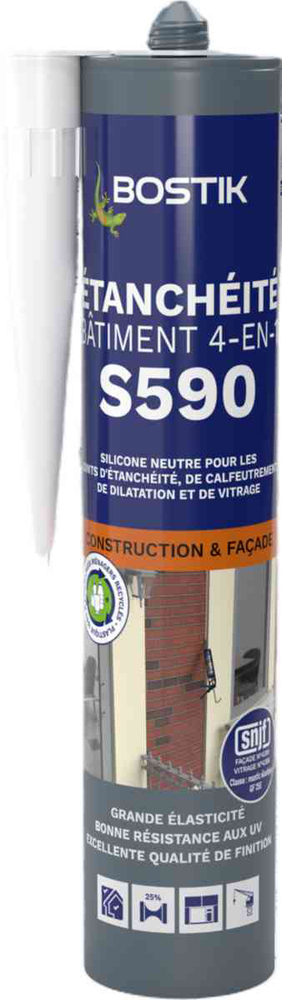 Mastic d'étanchéité 4en1 S590 blanc en cartouche 300 ml, idéal pour joints sanitaires et anti-moisissure