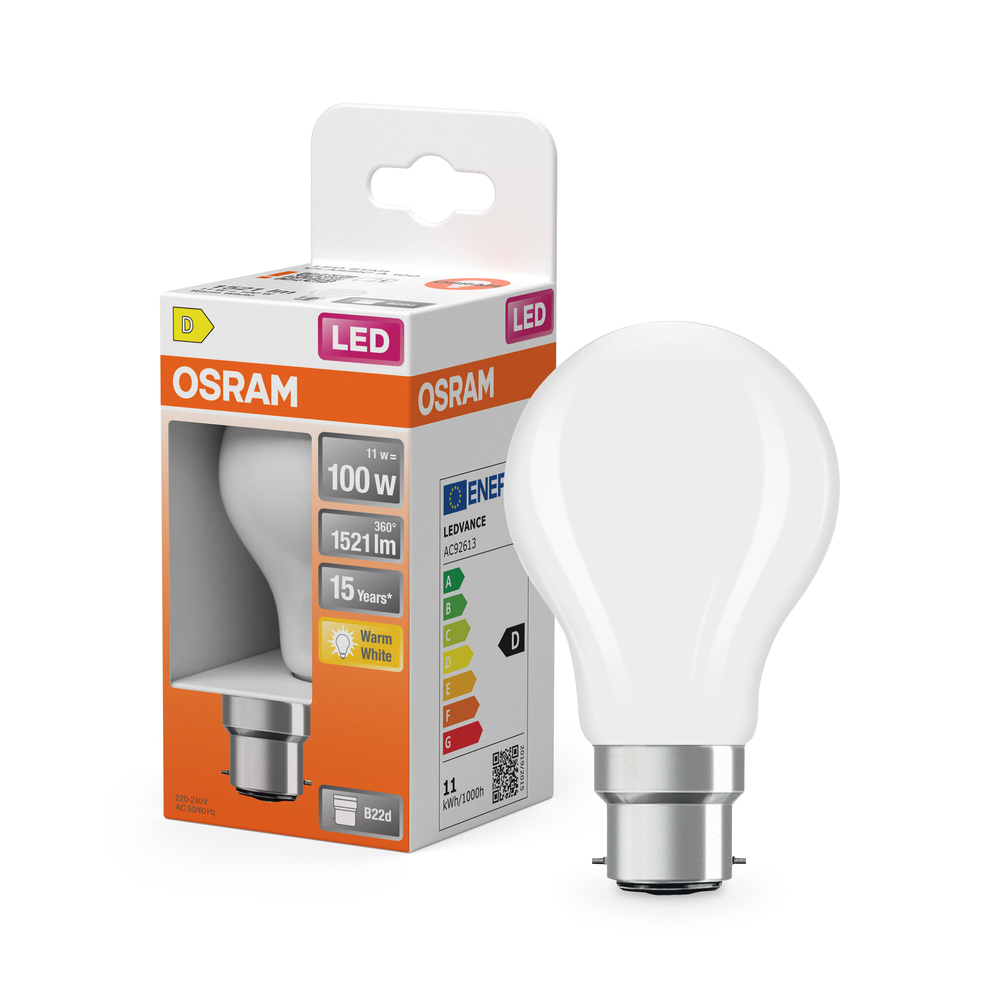 Ampoule LED standard Osram B22d blanc chaud équivalent 100W avec emballage