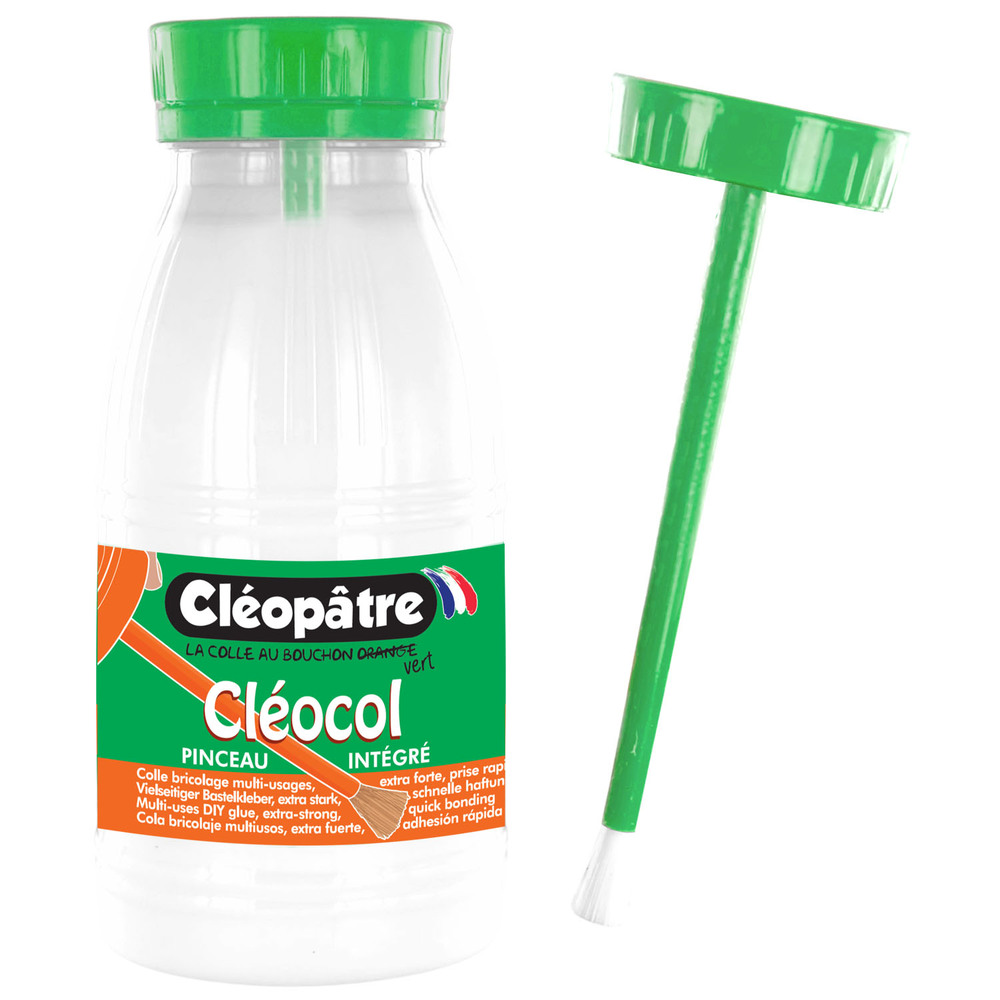 Flacon de colle bricolage Cléocol 250g de la marque Cléopâtre avec bouchon pinceau vert