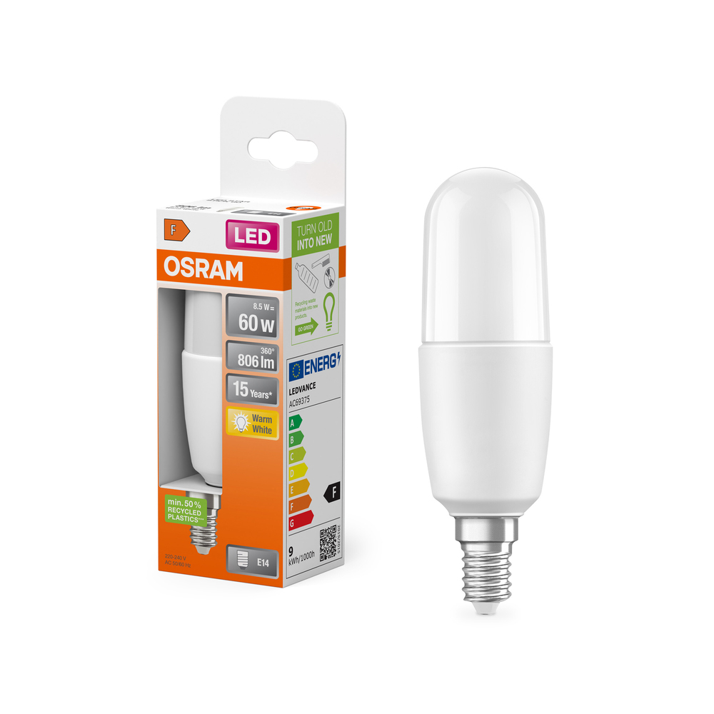 Ampoule LED Osram E14 bâton opale blanc chaud équivalent 60W