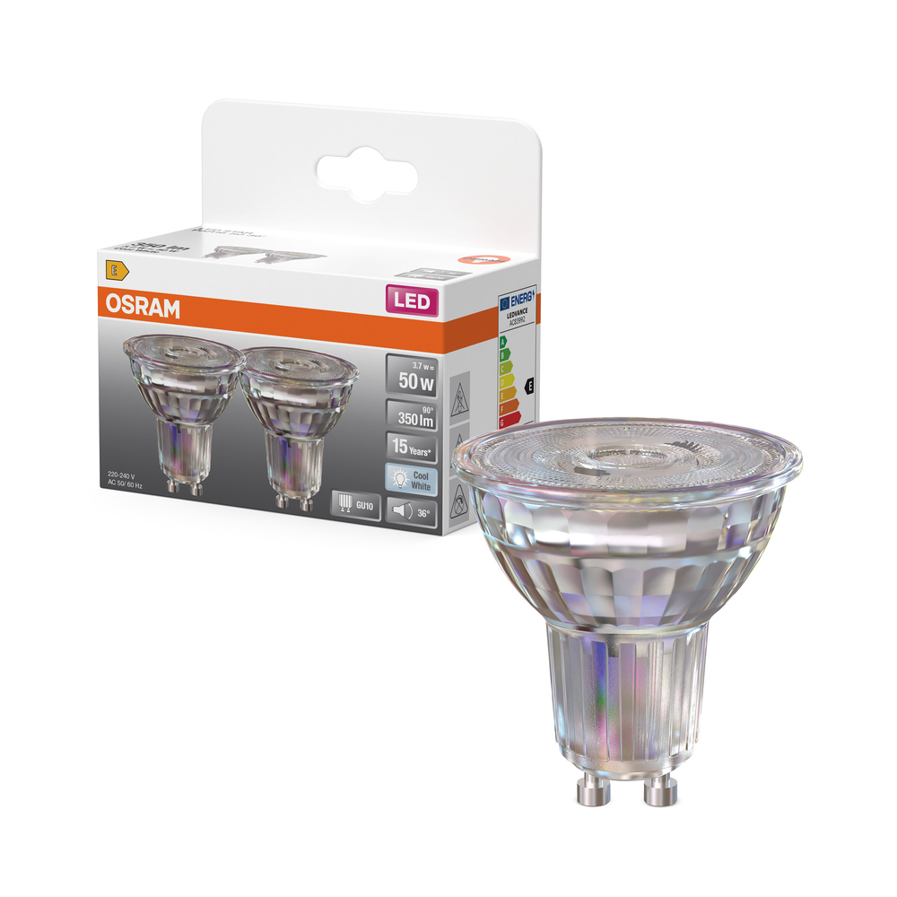 Ampoule LED Osram GU10 spot verre blanc froid équivalent 50W lot de 2