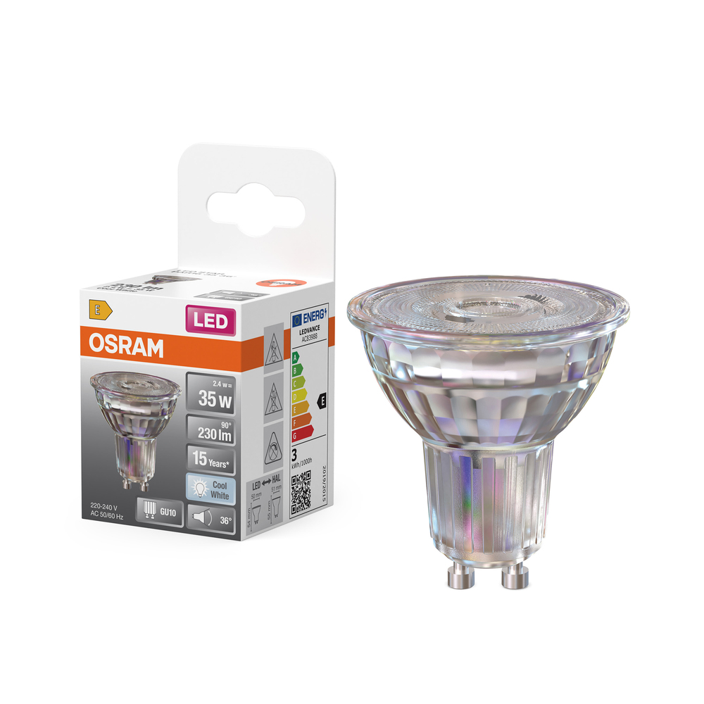 Ampoule LED Osram GU10 spot verre blanc froid équivalent 35W