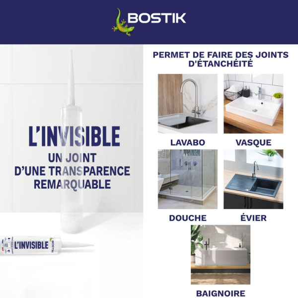 Endroits ou appliquer le mastic L'Invisible pour réaliser des joints transparents, lavabo, baignoire, douche, plan de travail
