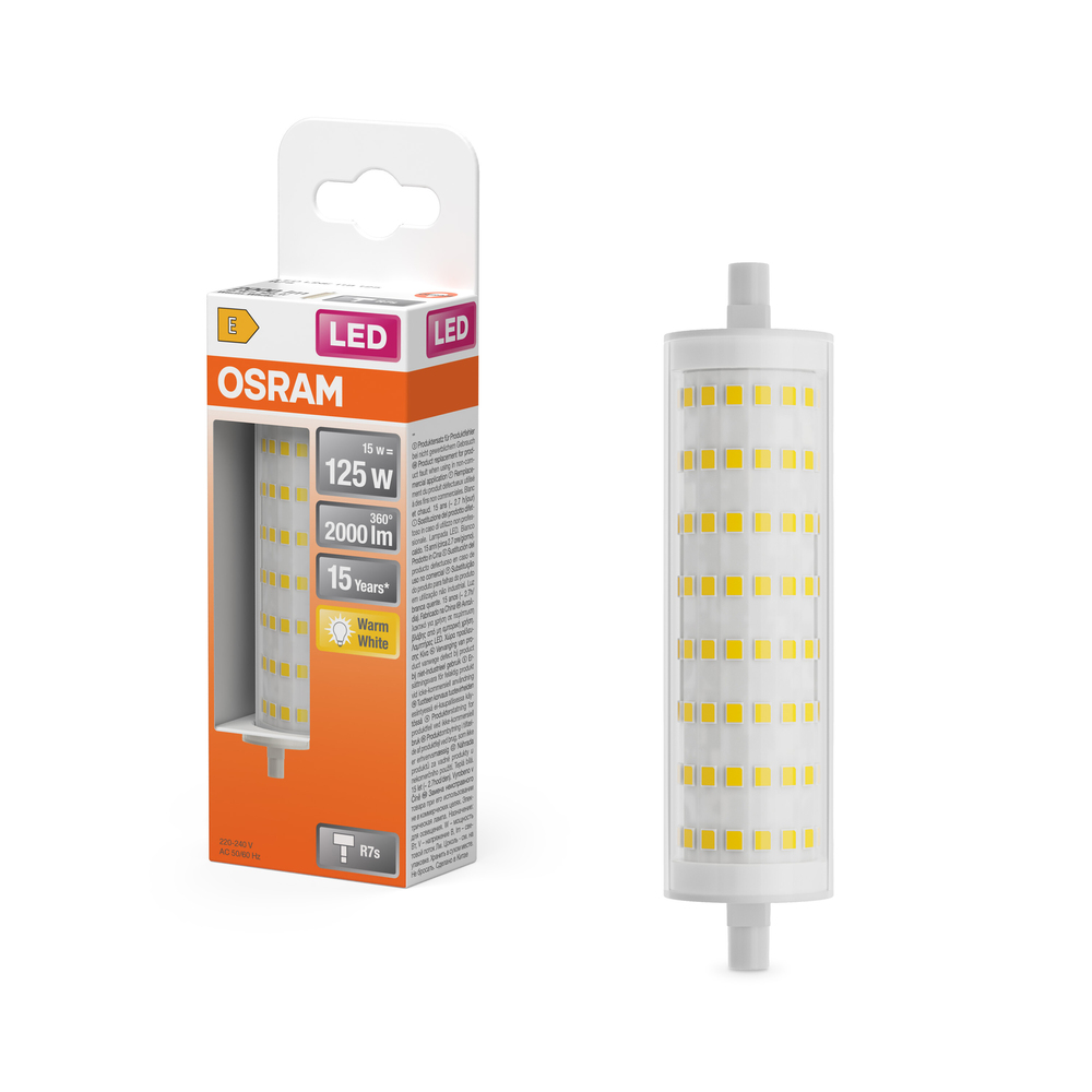 Ampoule LED Osram R7s crayon transparent blanc chaud équivalent 125W