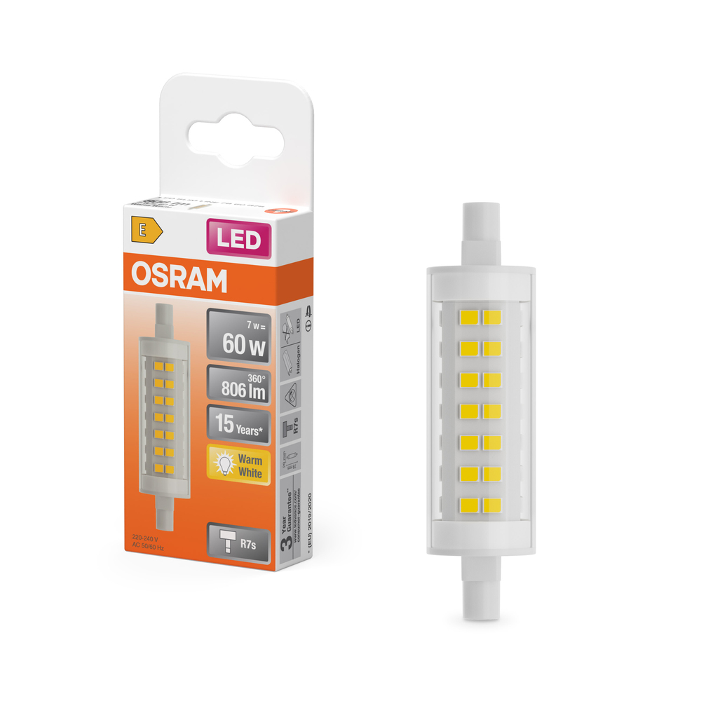 Ampoule LED Osram R7s crayon transparent blanc chaud équivalent 60W