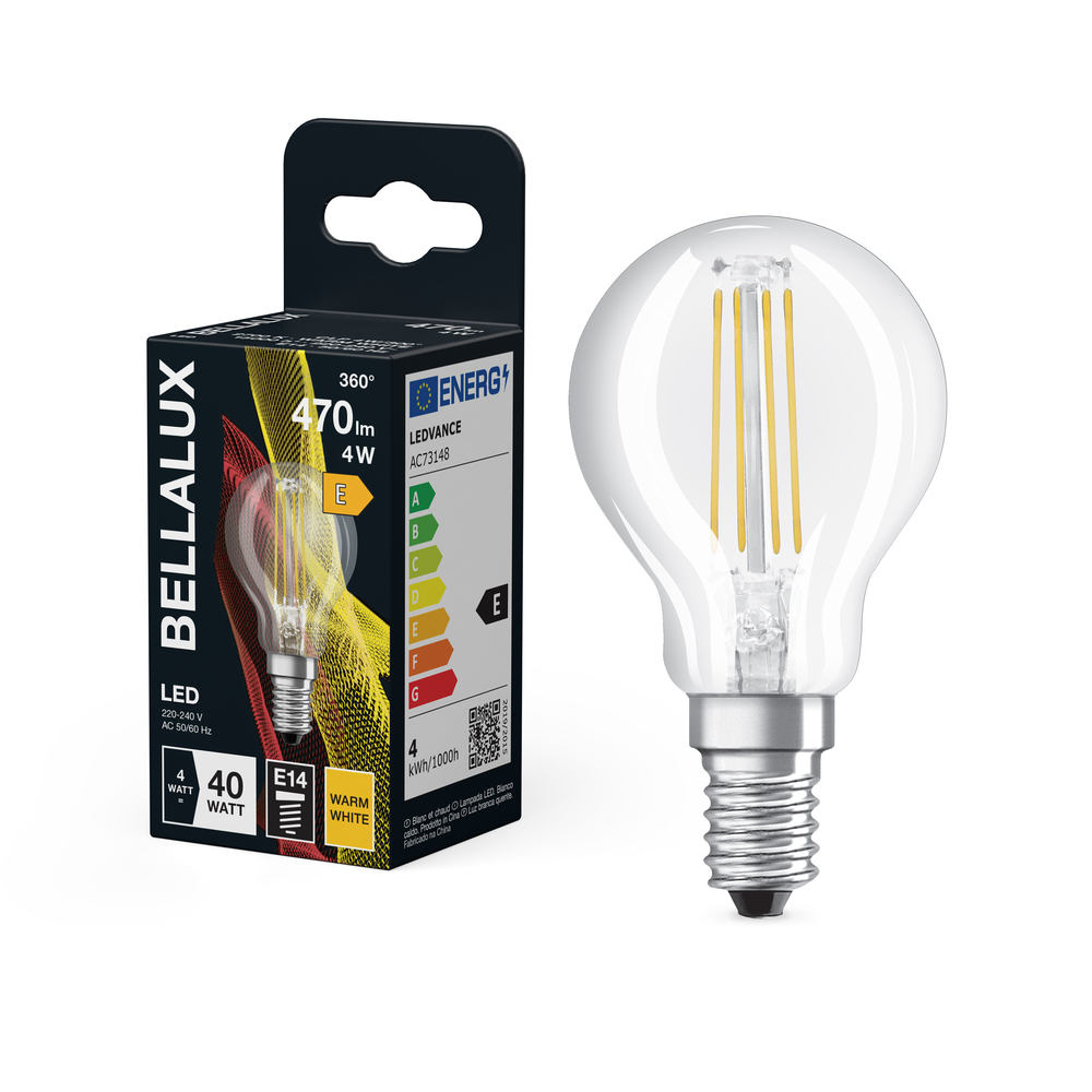 Ampoule LED Bellalux E14 goutte filament claire blanc chaud équivalent 40W