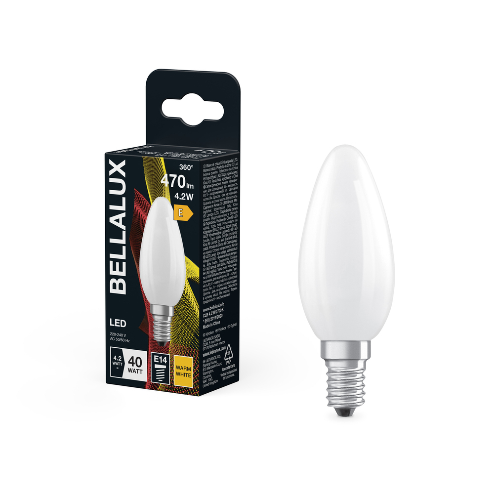 Ampoule LED Bellalux E14 flamme opale blanc chaud équivalent 40W