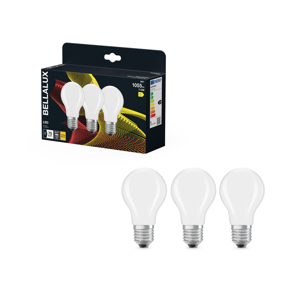 Ampoule LED Bellalux E27 forme classique opale blanc chaud équivalent 75W lot de 3