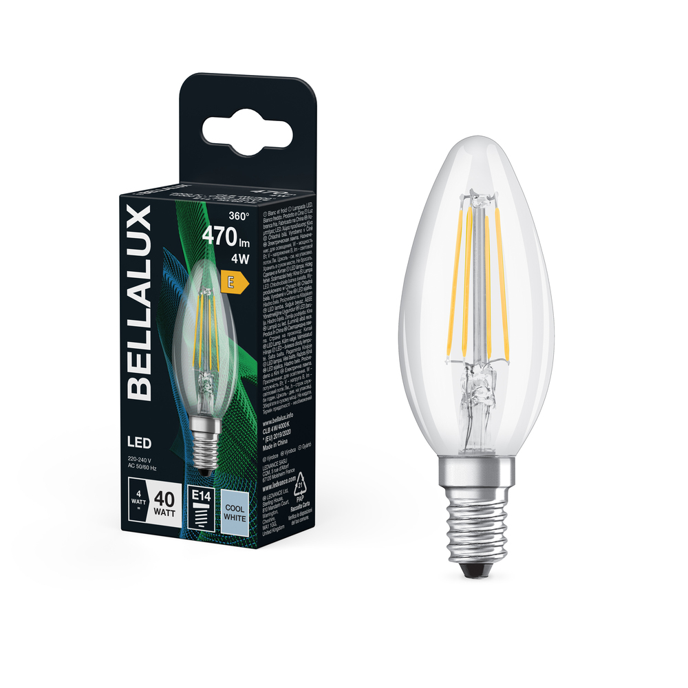 Ampoule LED Bellalux E14 flamme filament claire blanc froid équivalent 40W