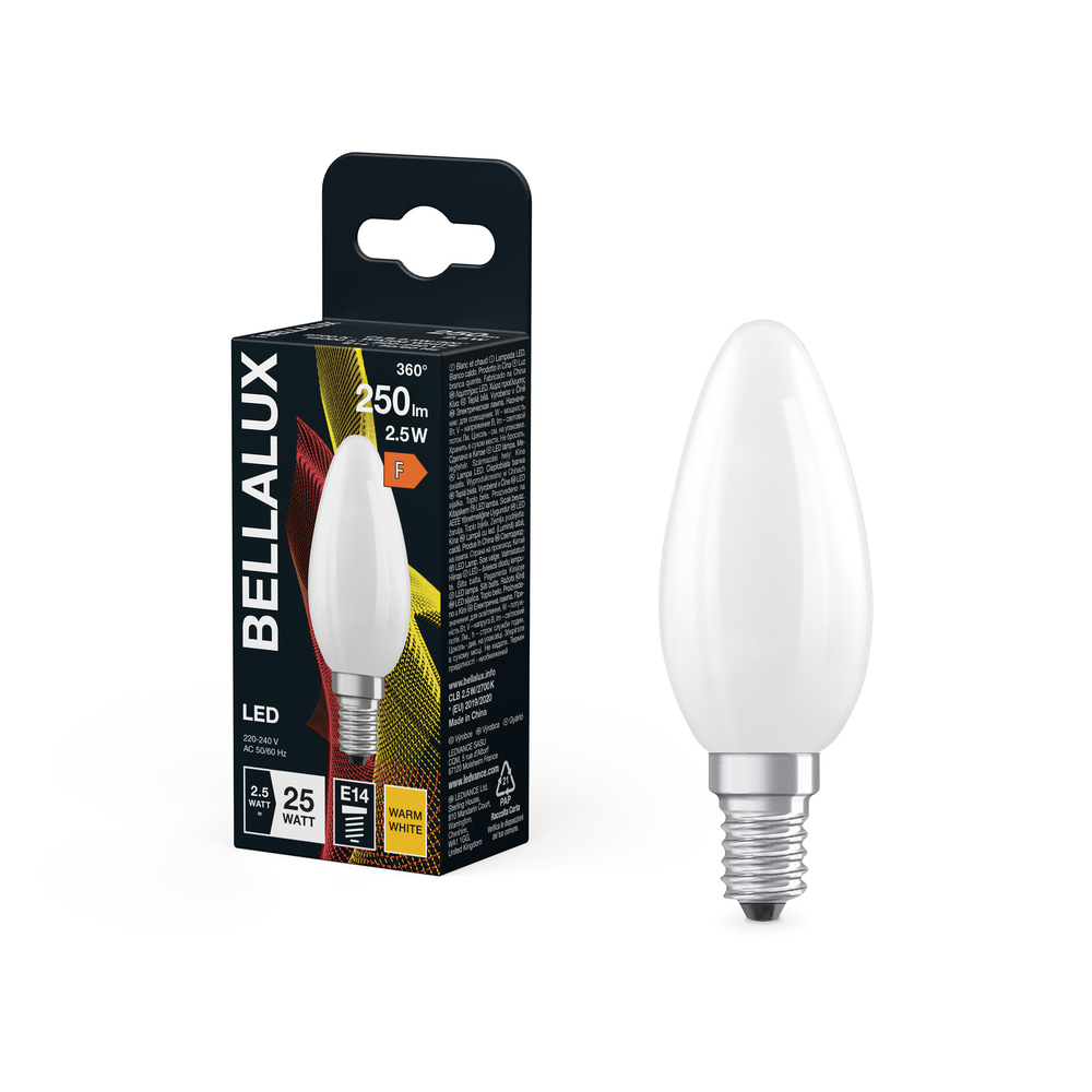 Ampoule LED Bellalux flamme E14 opale 2.5W équivalent 25W blanc chaud 250lm