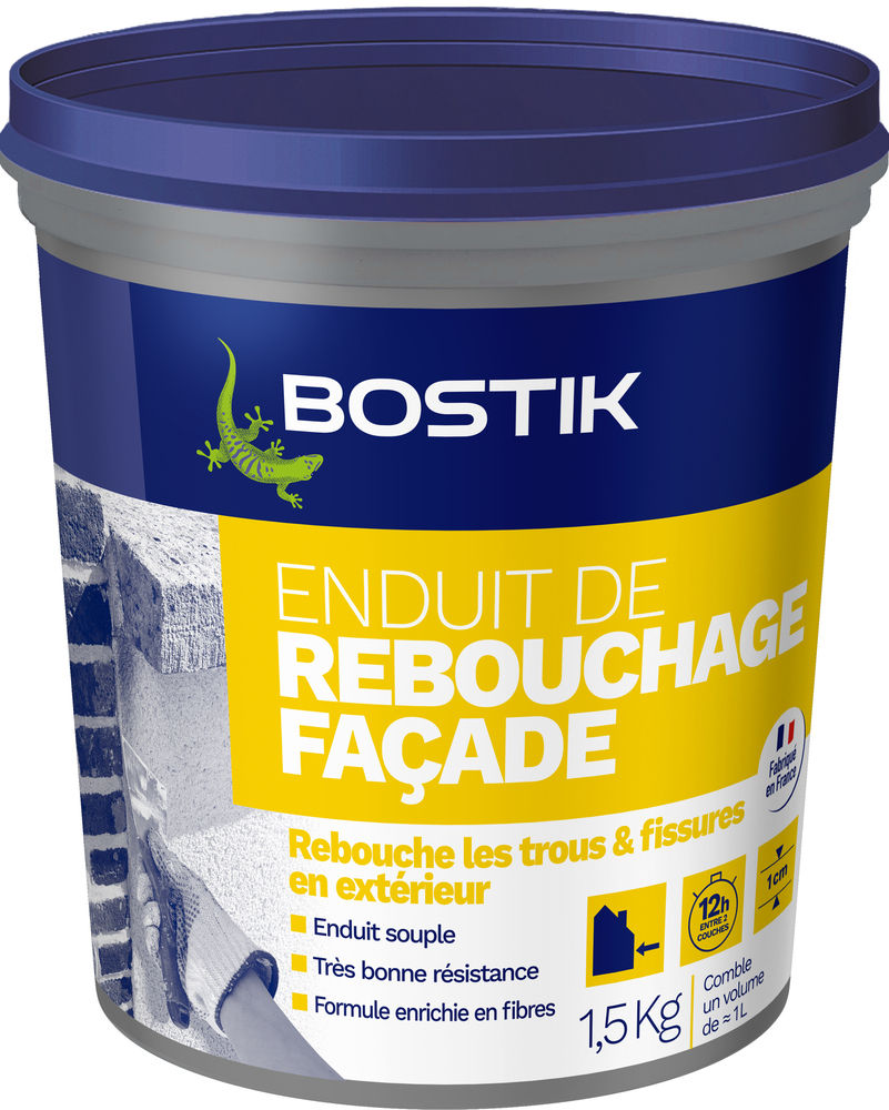 Enduit de rebouchage façade en pâte 1.5 kg, prêt à l'emploi pour murs extérieurs