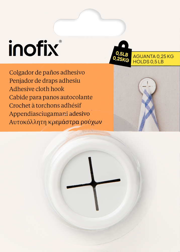 Support mural adhésif blanc pour torchon, diamètre 55 mm, fixation sans perçage