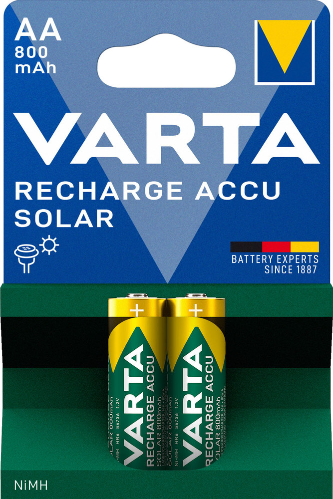 Lot de 2 piles VARTA rechargeables Accu Solar AA/HR6
