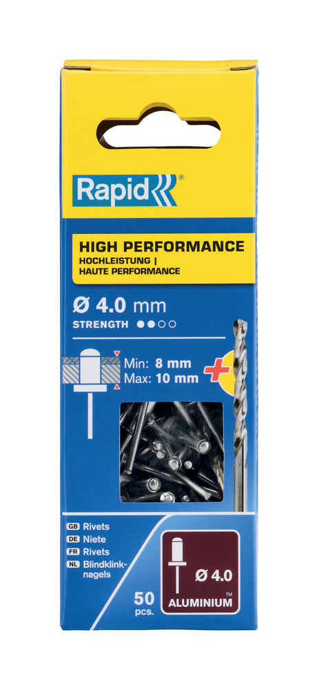 Rivets alu Haute Performance Ø4.0 x 14 mm (x50) pour fixations solides.