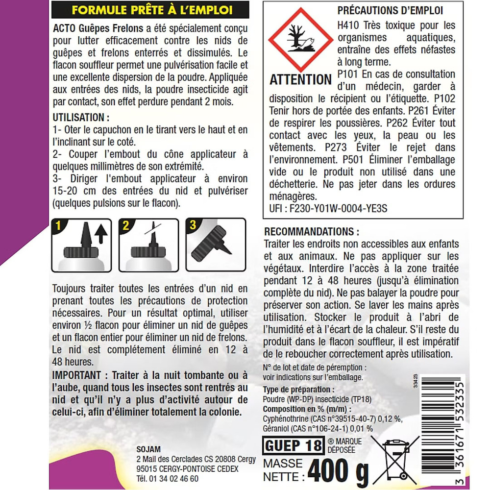 Poudre Nids de Guêpes et Frelons Enterrés TP18