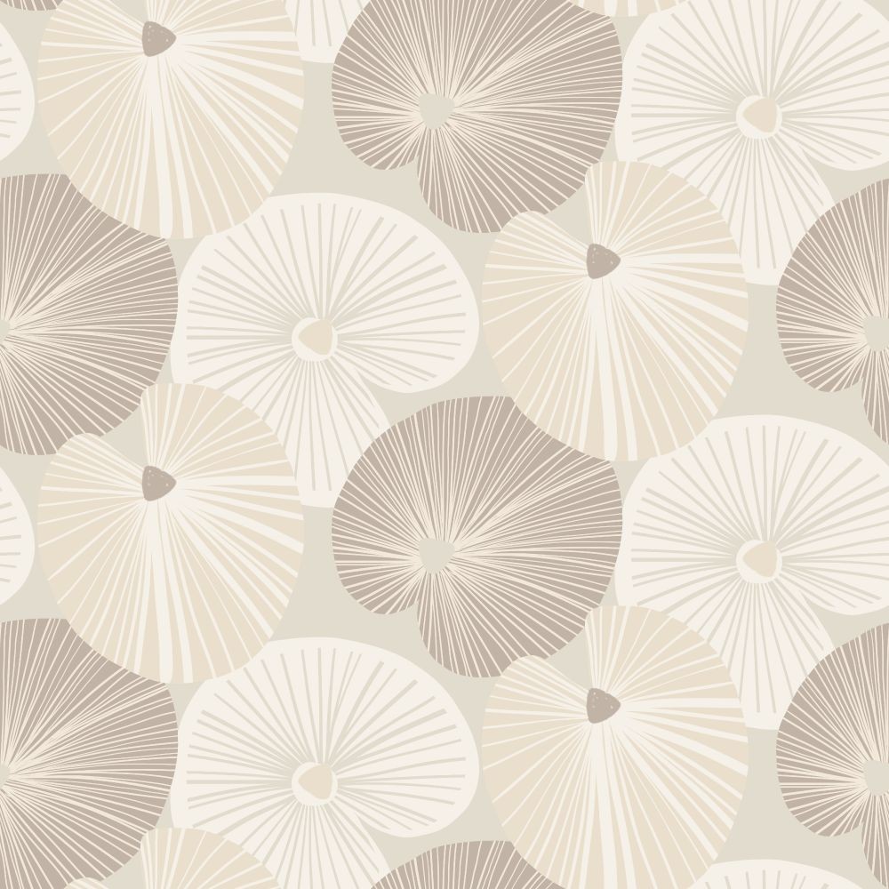 Toile cirée Déco imprimée avec motif floral abstrait dans des tons beige et taupe, au style naturel et contemporain, dimensions 140 cm x 20 m, imperméable et facile d'entretien.