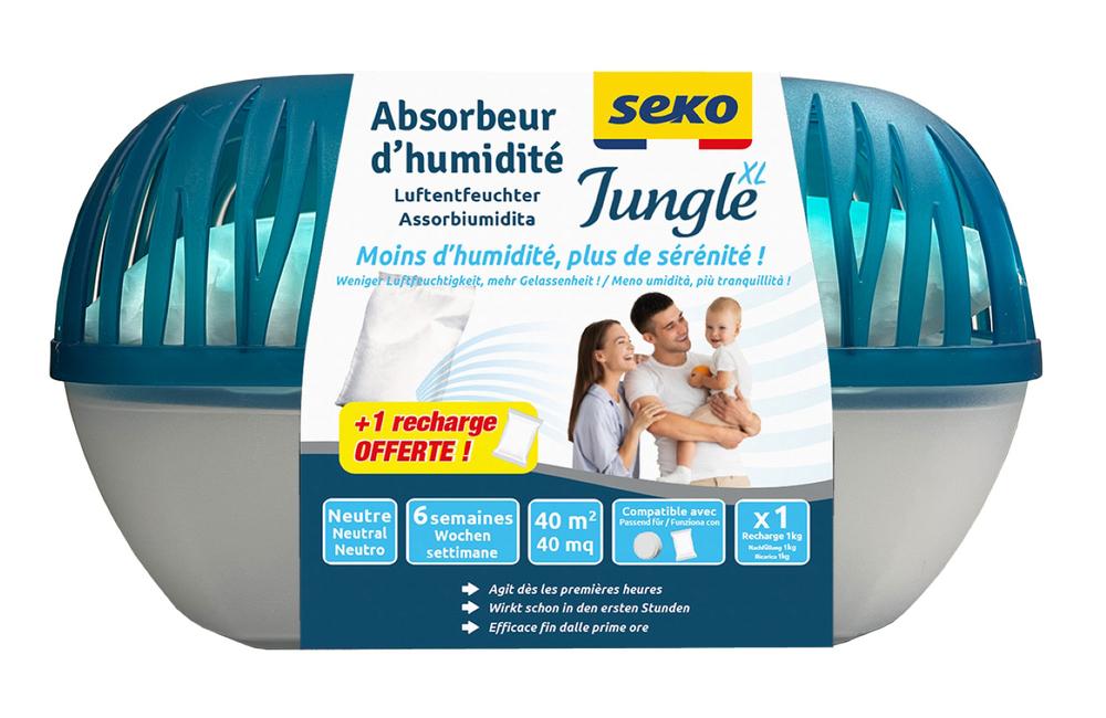 Absorbeur d'Humidité Jungle XL + 1 Recharge 1 kg + 1 Recharge offerte