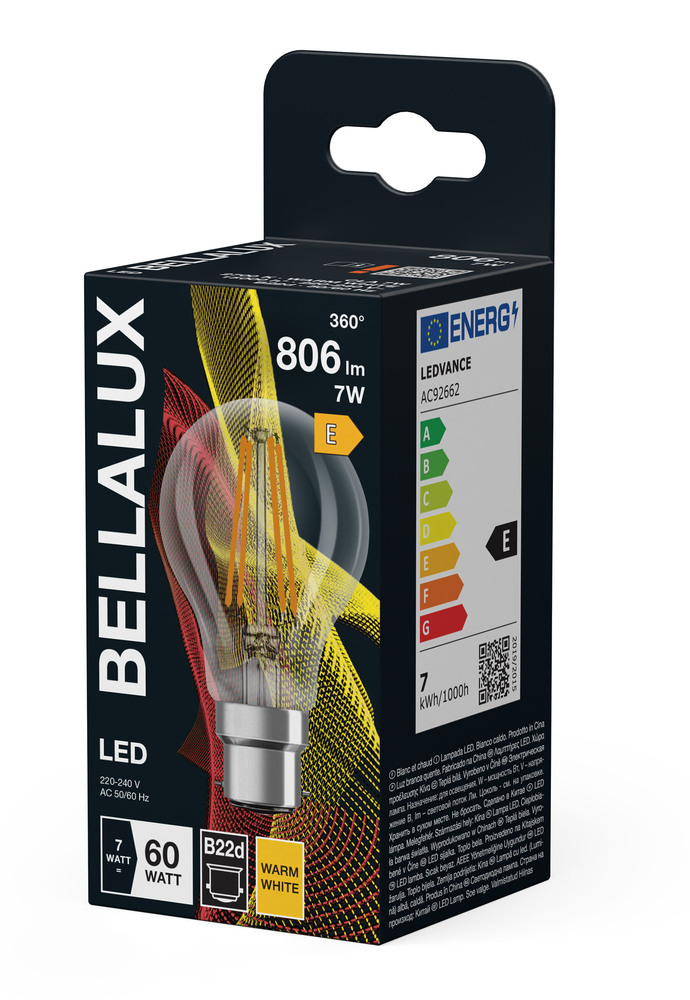 Boite Ampoule LED Transparente Classic A60 B22d 7W 110 lm Blanc Chaud