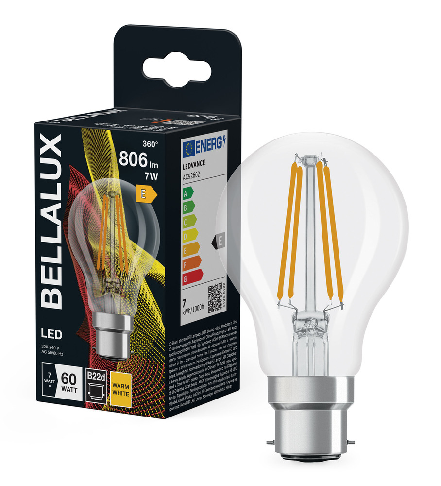 Ampoule LED Transparente Classic A60 B22d 7W 110 lm Blanc Chaud