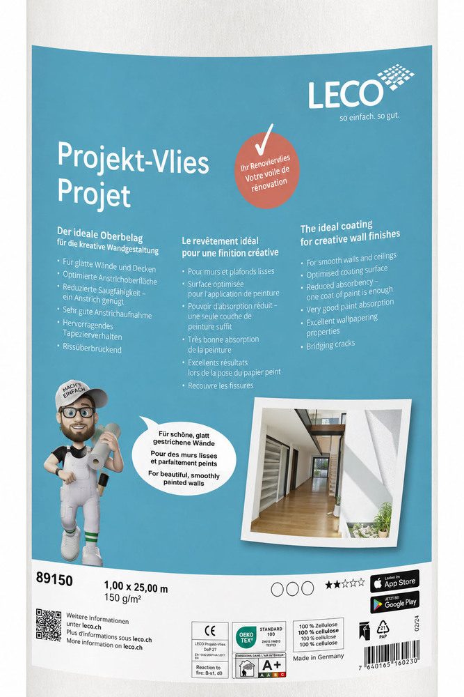 Etiquette Produit Zoom Leco Réno Projet Revêtement Mural Intissé 150 g 25 m x 1 m