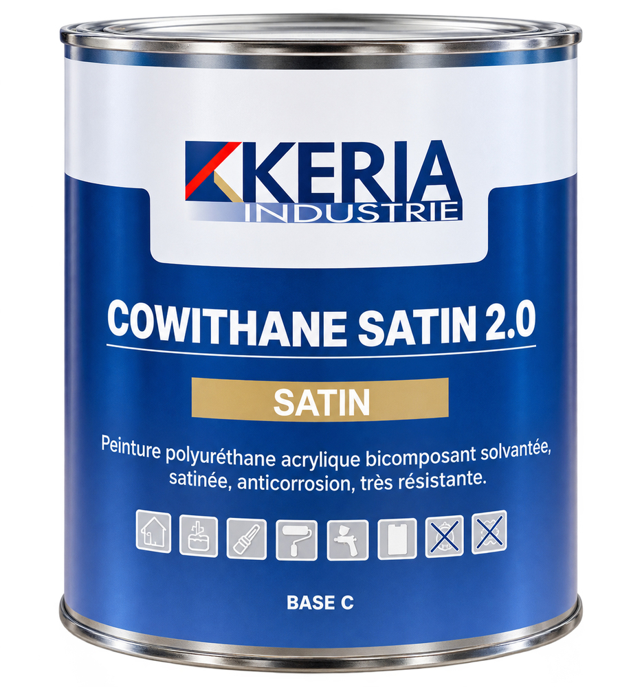 Peinture Cowithane 2.0 bicomposante anticorrosion en phase solvant, d'aspect satin, à base de résines polyuréthanes acryliques. 