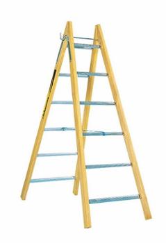 Échelle double de menuiserie MD2 en bois et aluminium avec 11 marches, robuste et stable pour usage professionnel.