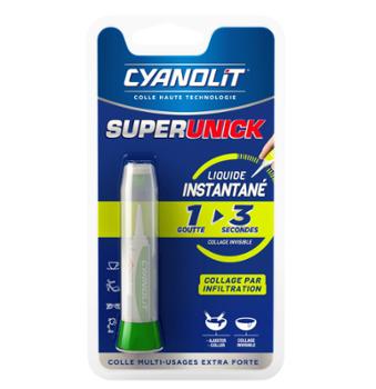 Colle instantanée Super Unick Instantané Infiltration 2 g tube vert pour fixation rapide et précise