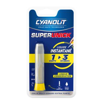 Colle instantanée Super Unick 2g en tube jaune longue conservation pour assemblage et fixation