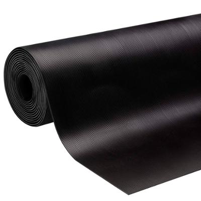 Tapis caoutchouc noir à fines stries en rouleau, 3 mm d'épaisseur, dimensions 1 m x 10 m, antidérapant.